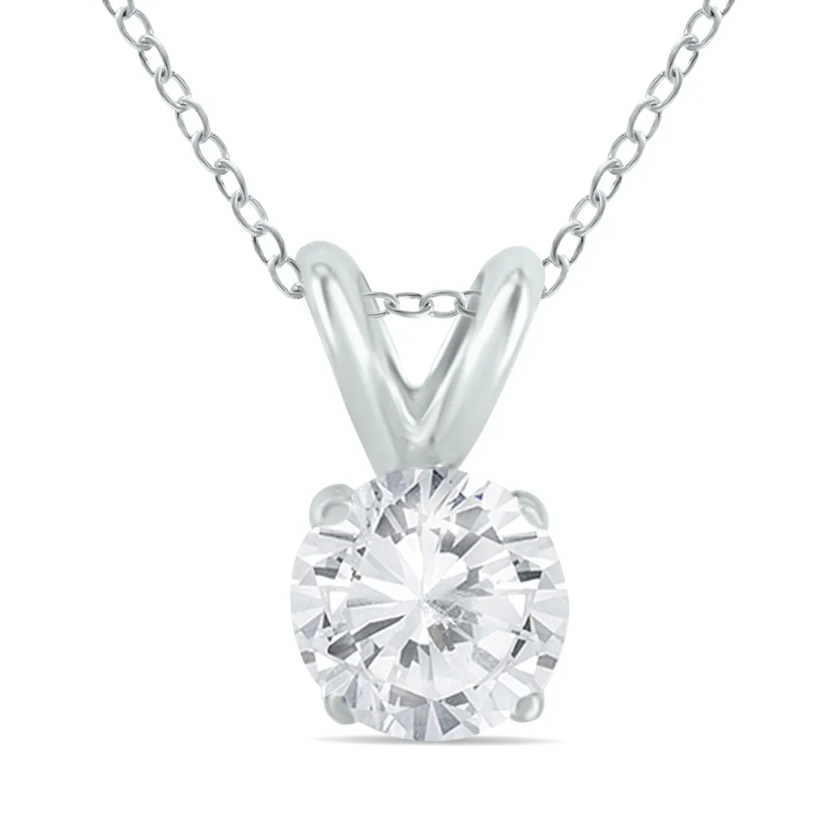 1/2 Carat Diamond Solitaire Pendant In .925 Sterling Silver