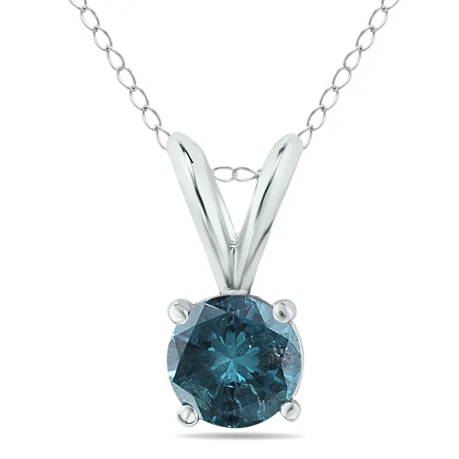 1/2 Carat Tw Round Blue Diamond Solitaire Pendant In 14K White Gold