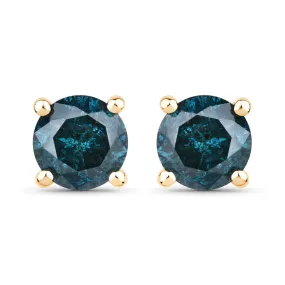 14K Yellow Gold Blue Diamonds Earrings