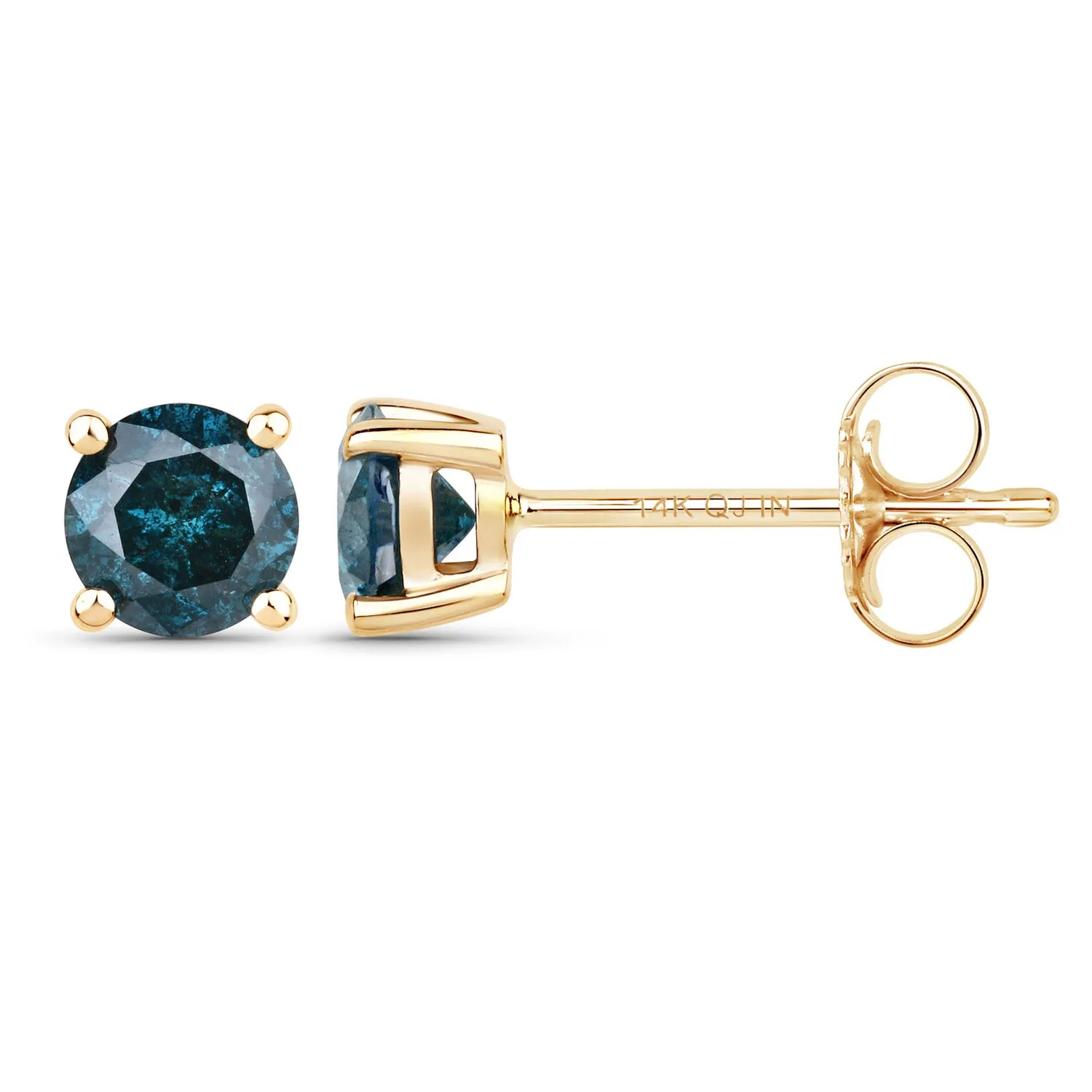 14K Yellow Gold Blue Diamonds Earrings