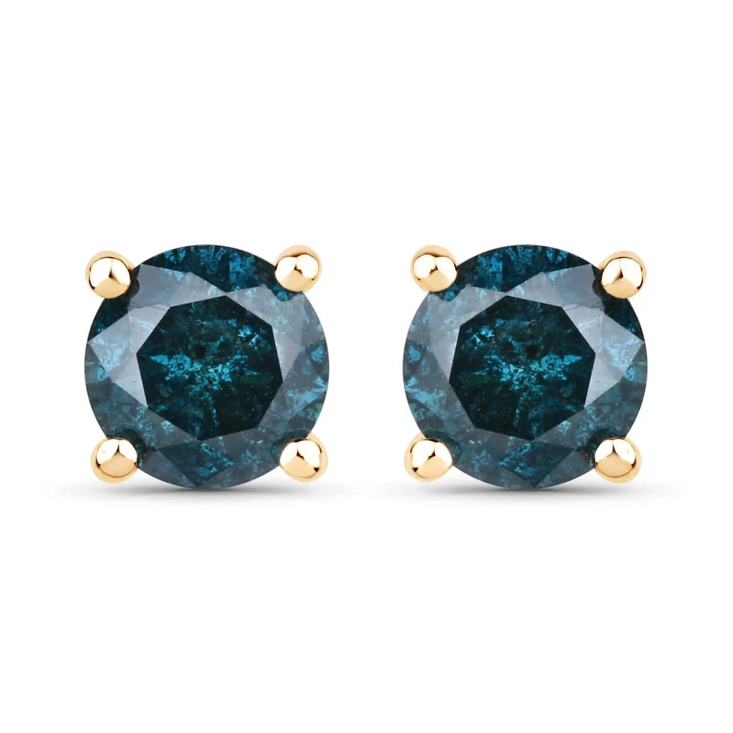 14K Yellow Gold Blue Diamonds Earrings