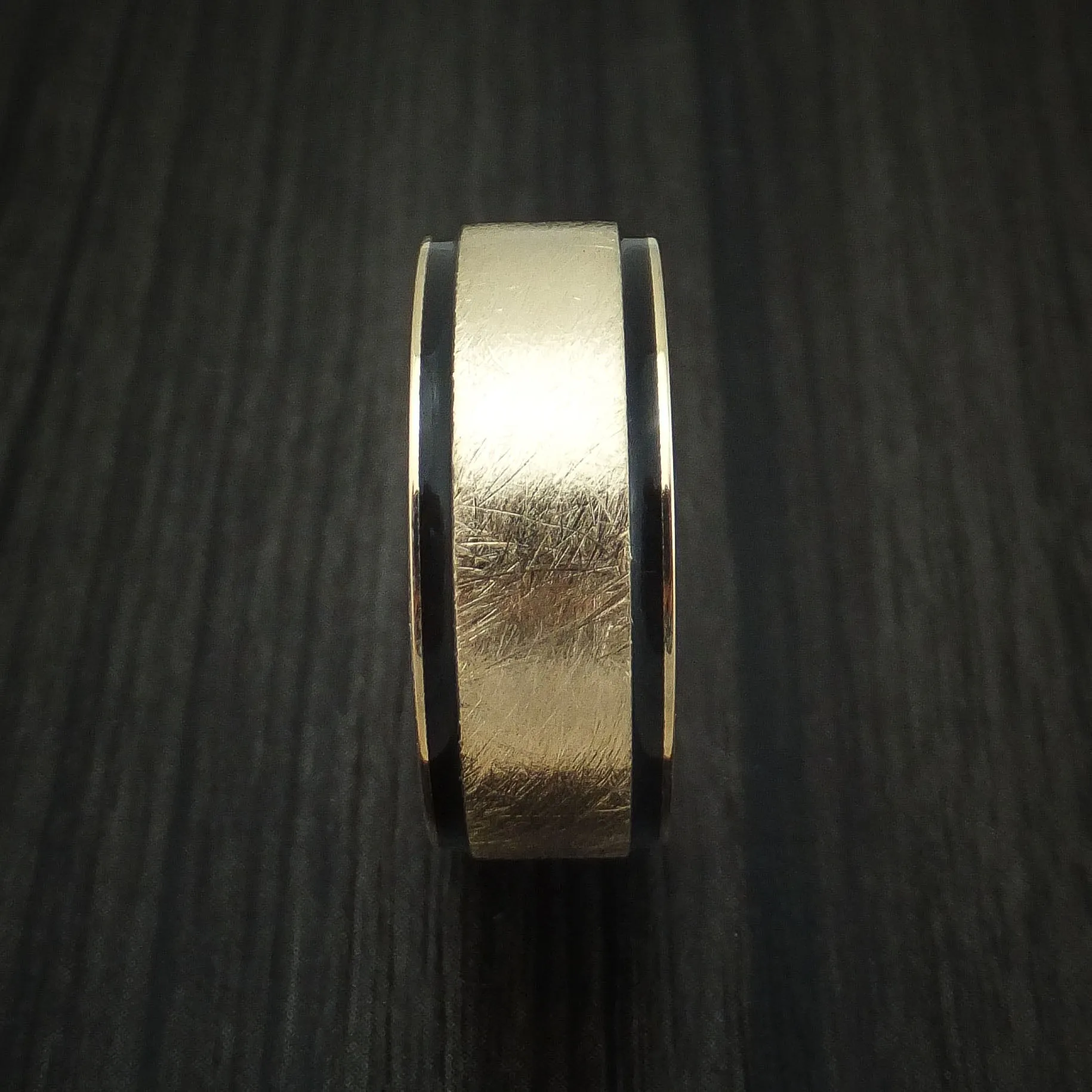 14k Yellow Gold Distressed Men's Band with Cerakote Accents Custom Made