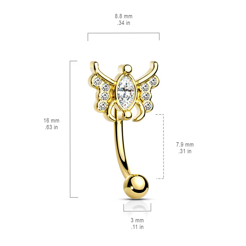 16g Petite Sphinx Crystal Reverse Navel Ring with Rose Gold Plating