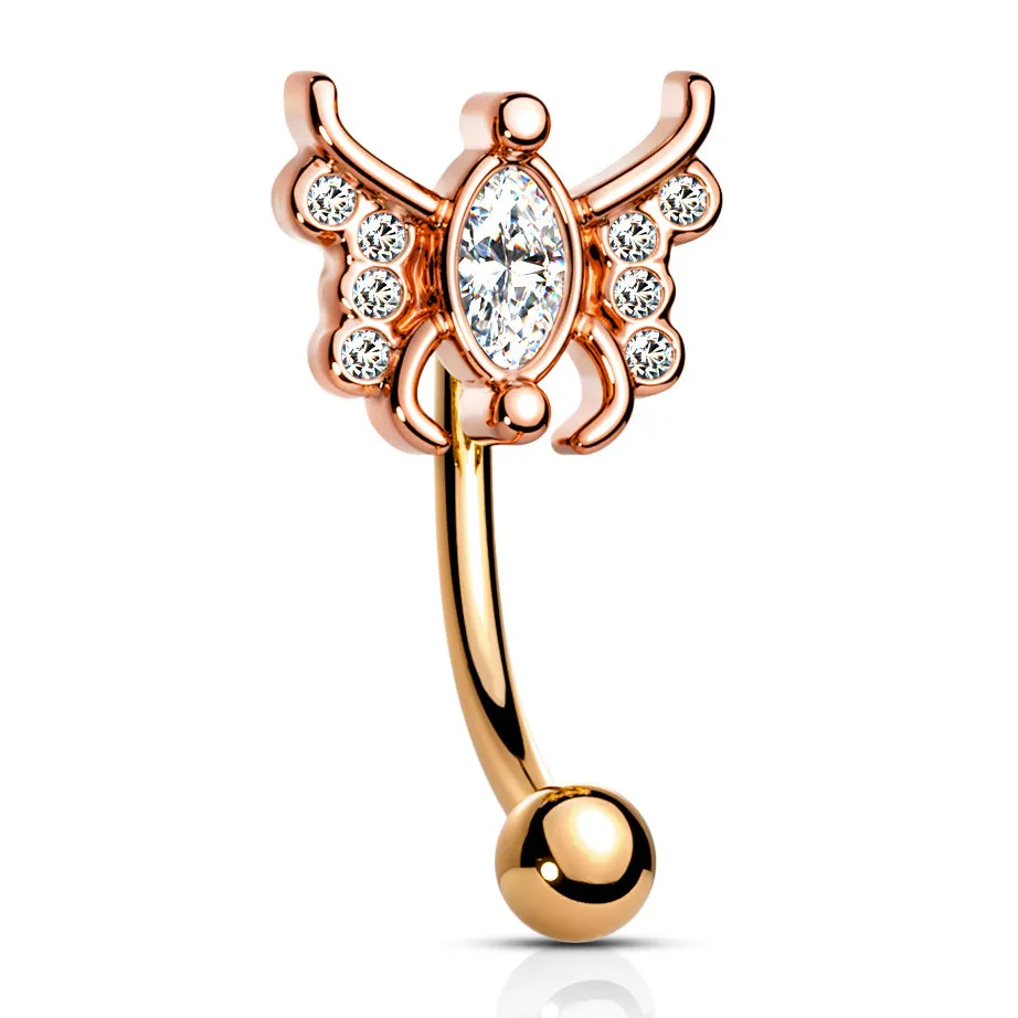 16g Petite Sphinx Crystal Reverse Navel Ring with Rose Gold Plating