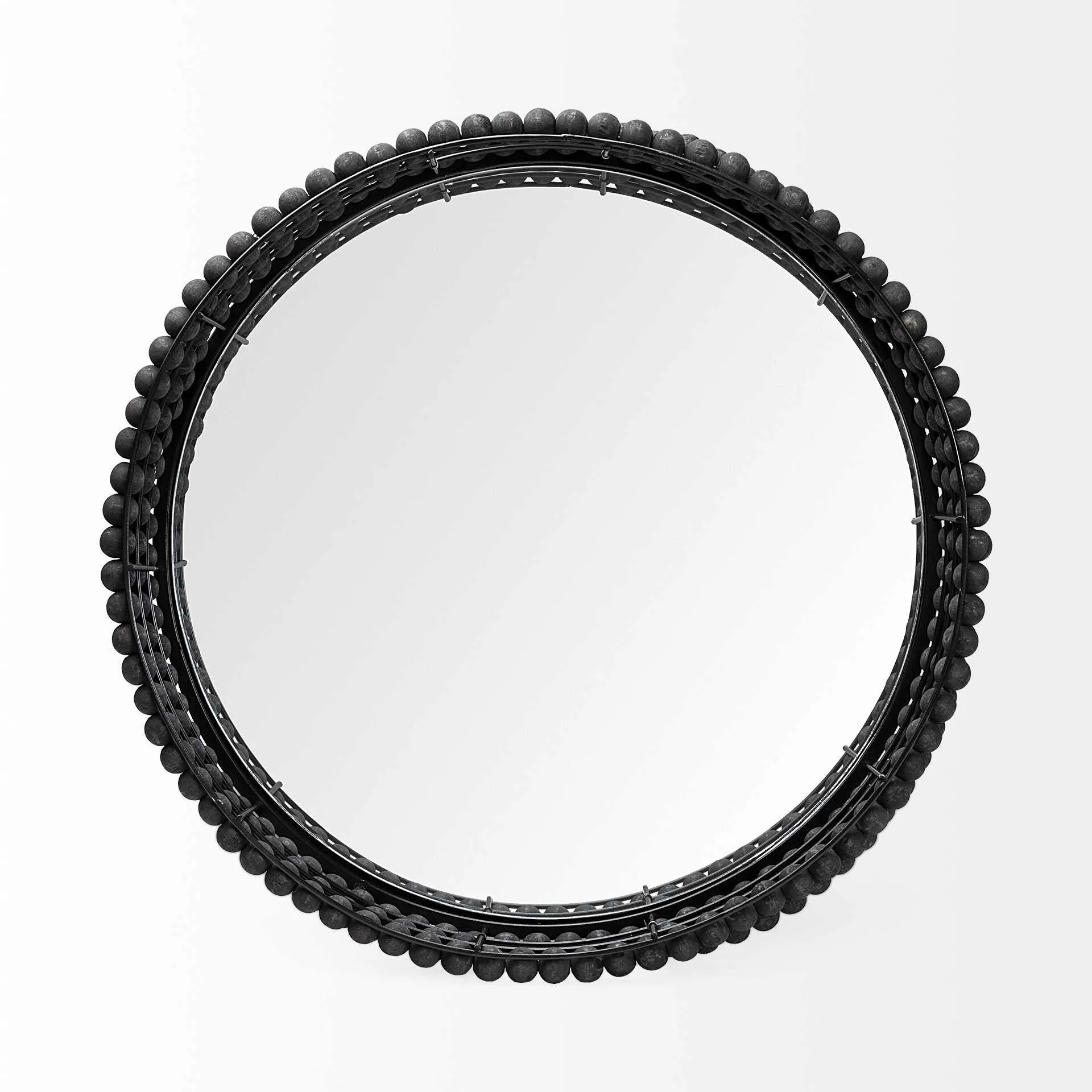 21' Matte Black Wood With Bead Mirrored Glass Bottom Round Tray By Homeroots