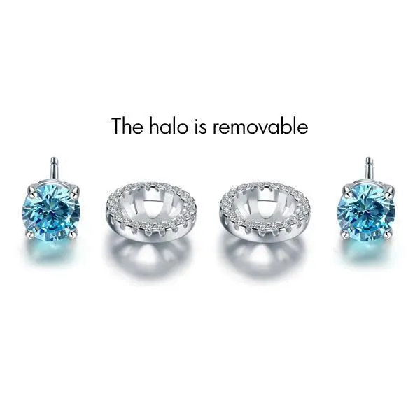 2.5 Carat Round Blue Halo (Removable) Stud 925 Sterling Silver Earrings Jewelry MXFE8128