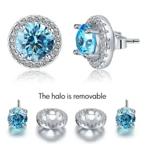 2.5 Carat Round Blue Halo (Removable) Stud 925 Sterling Silver Earrings Jewelry MXFE8128