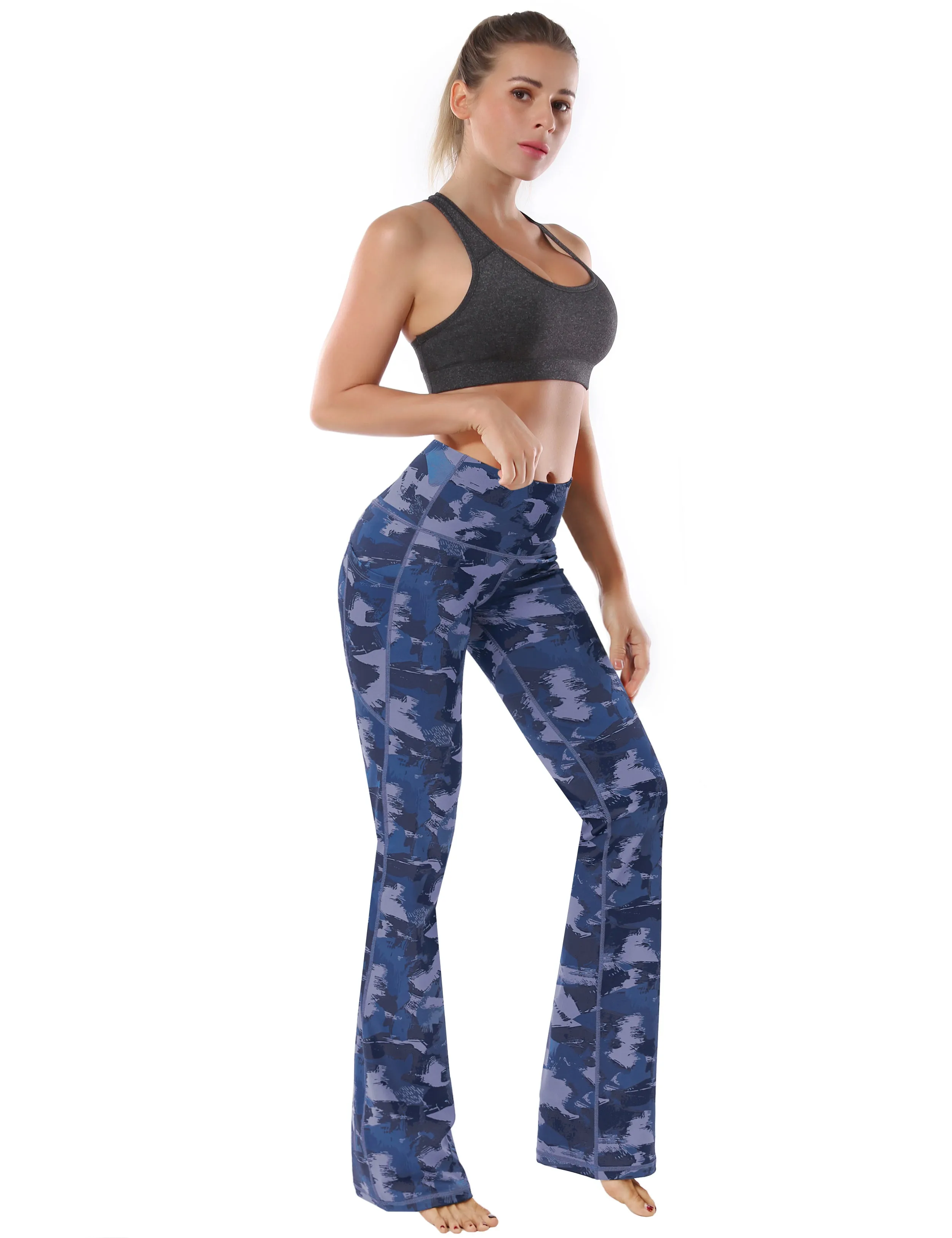 29 31 33 35 37  Side Pockets Bootcut Leggings navy brushcamo_yogastudio