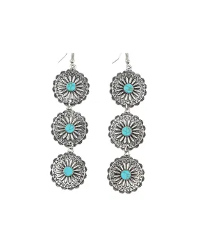 3 Drop Concho Turquoise Earrings