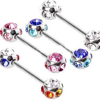 316L Surgical Steel Nipple Bar with Multi-Gemmed Balls