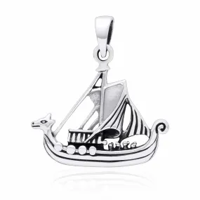 925 Sterling Silver Viking Longship Pendant