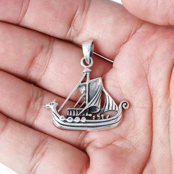 925 Sterling Silver Viking Longship Pendant