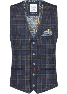 A Fish Named Fred Mens Structure Check Waistcoat Navy