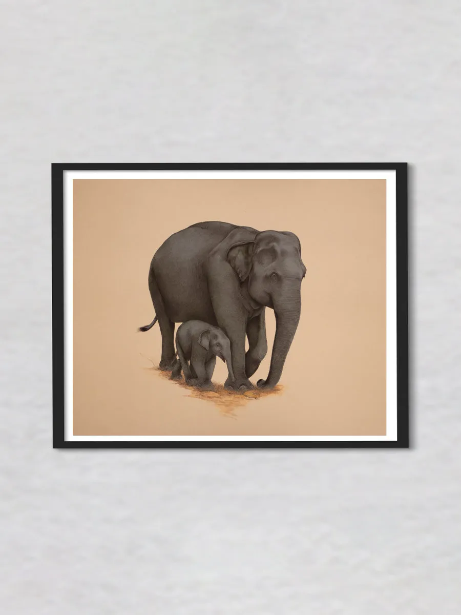 A Serene Connection: The Bond of Elephants, A Mughal Miniature by Mohan Prajapati