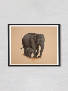 A Serene Connection: The Bond of Elephants, A Mughal Miniature by Mohan Prajapati