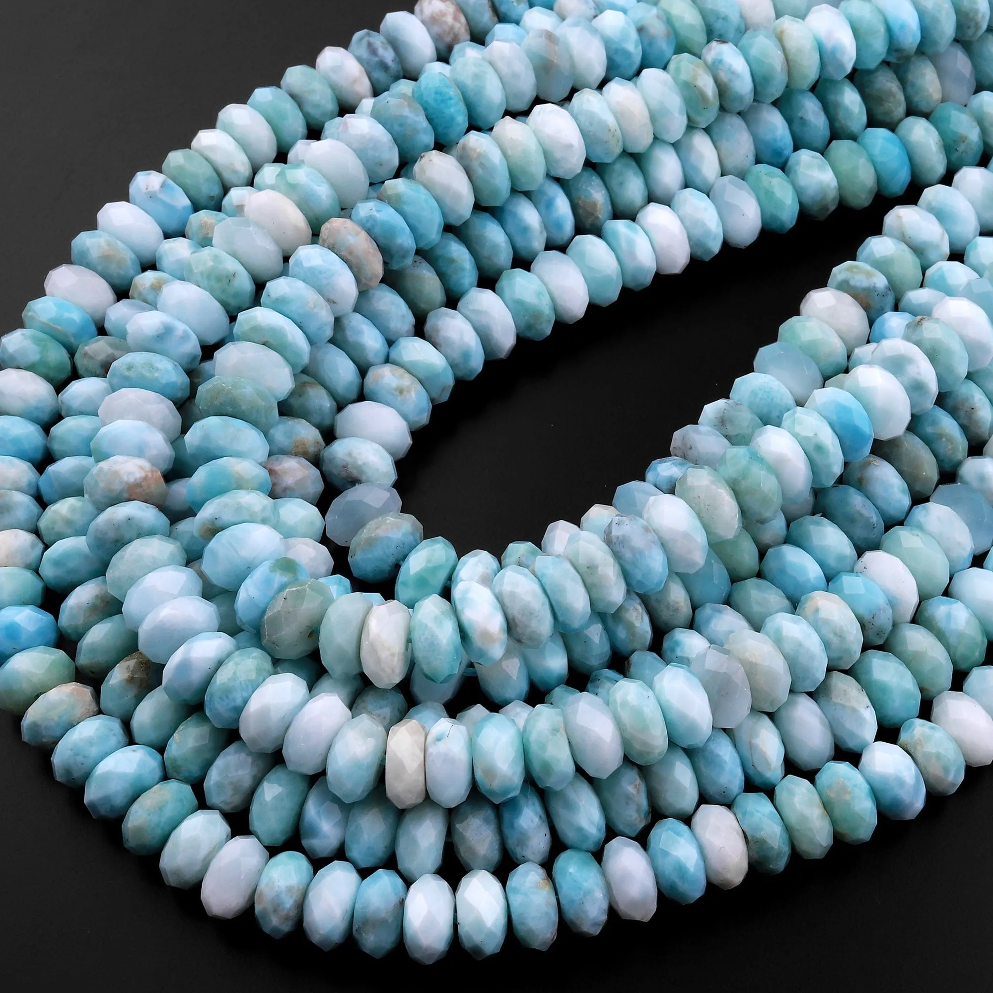 AA Faceted Natural Blue Larimar 8mm 9mm Faceted Rondelle Beads 15.5" Strand