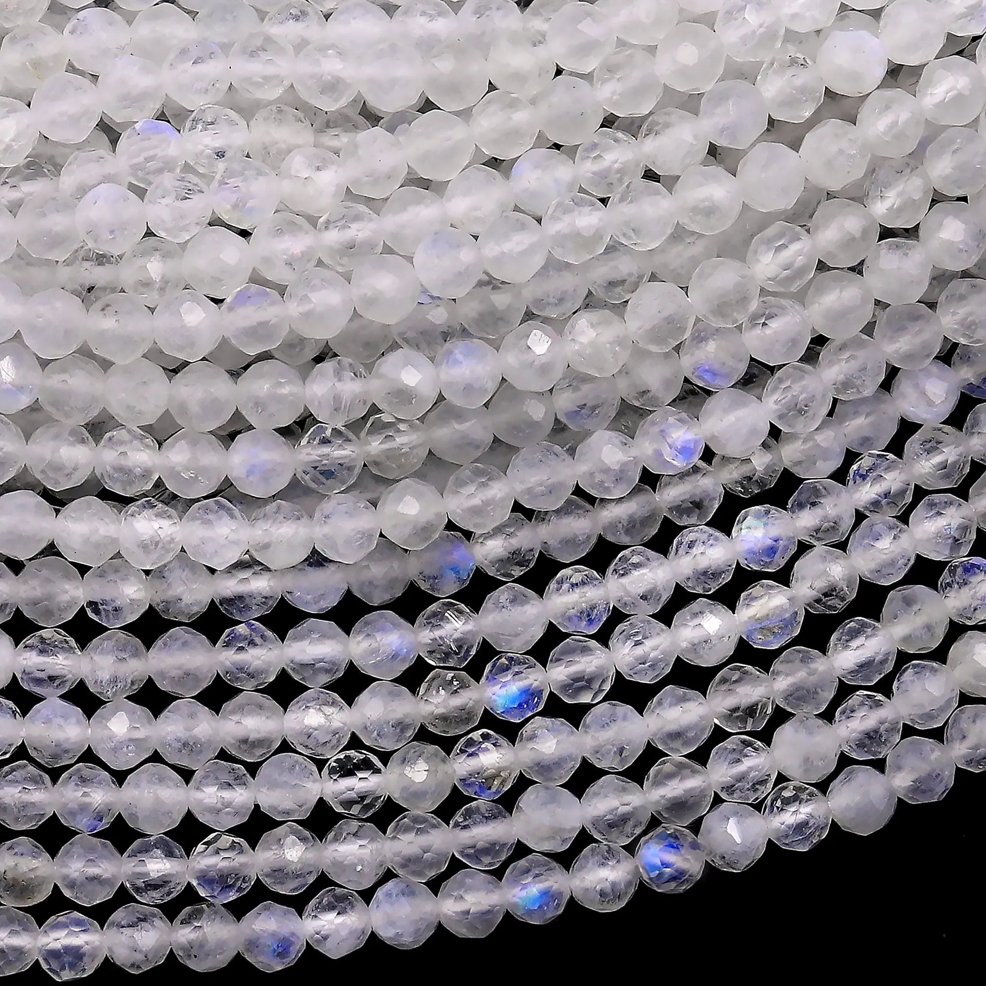 AAA Faceted Natural Blue Rainbow Moonstone Round Beads 3mm 4mm 6mm 15.5" Strand