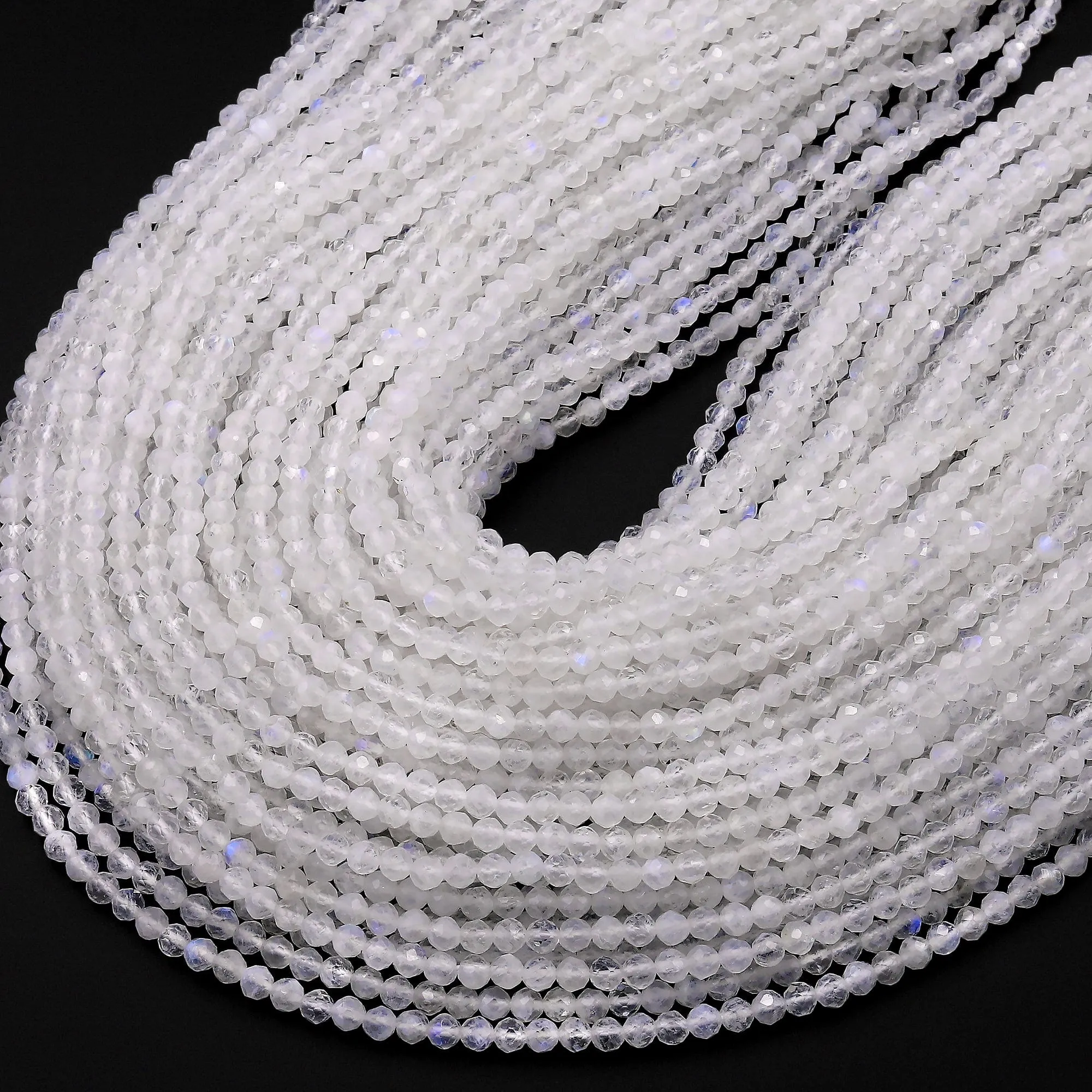 AAA Faceted Natural Blue Rainbow Moonstone Round Beads 3mm 4mm 6mm 15.5" Strand