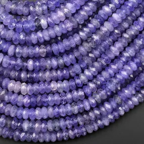 AAA Faceted Natural Tanzanite Rondelle Beads 4mm 5mm Micro Laser Cut Real Genuine Gemstone 15.5" Strand