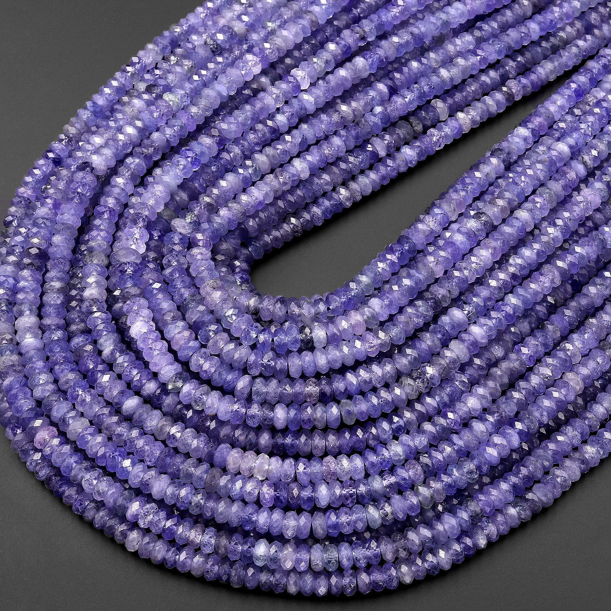 AAA Faceted Natural Tanzanite Rondelle Beads 4mm 5mm Micro Laser Cut Real Genuine Gemstone 15.5" Strand