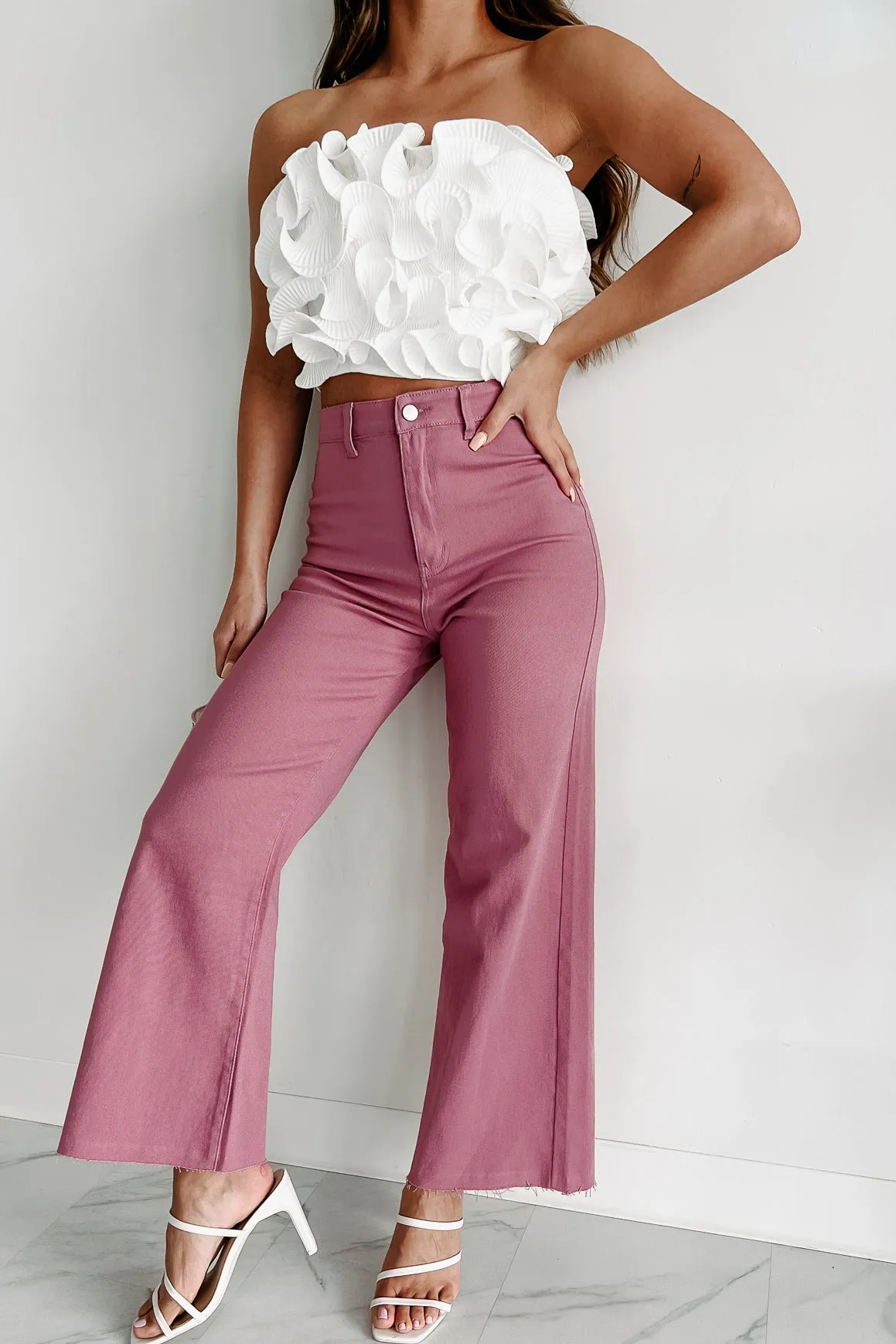 According To Plan High Rise Wide Leg Crop Jeans (Wild Rose)