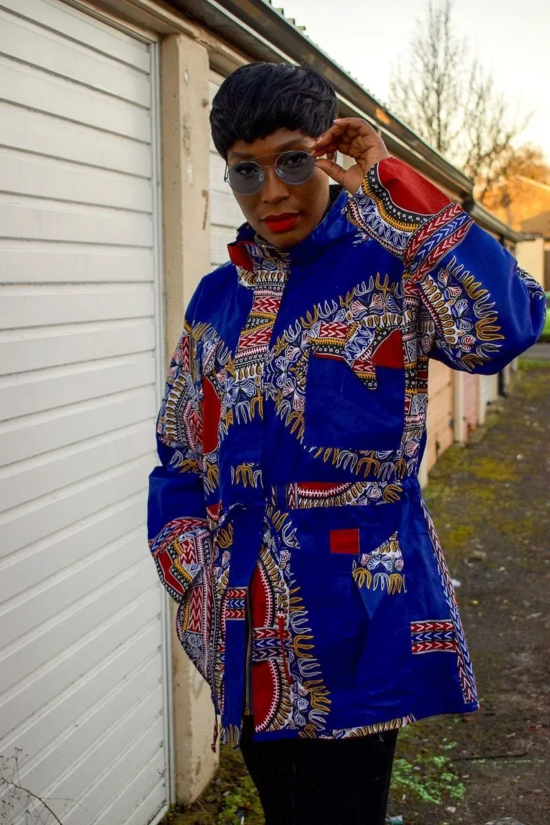 African Coat in Blue Dashiki - African Winter Coat