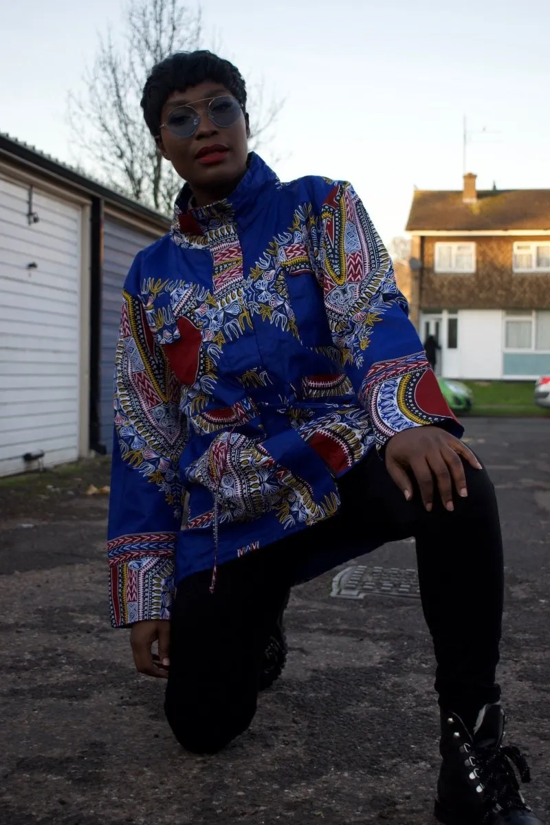 African Coat in Blue Dashiki - African Winter Coat