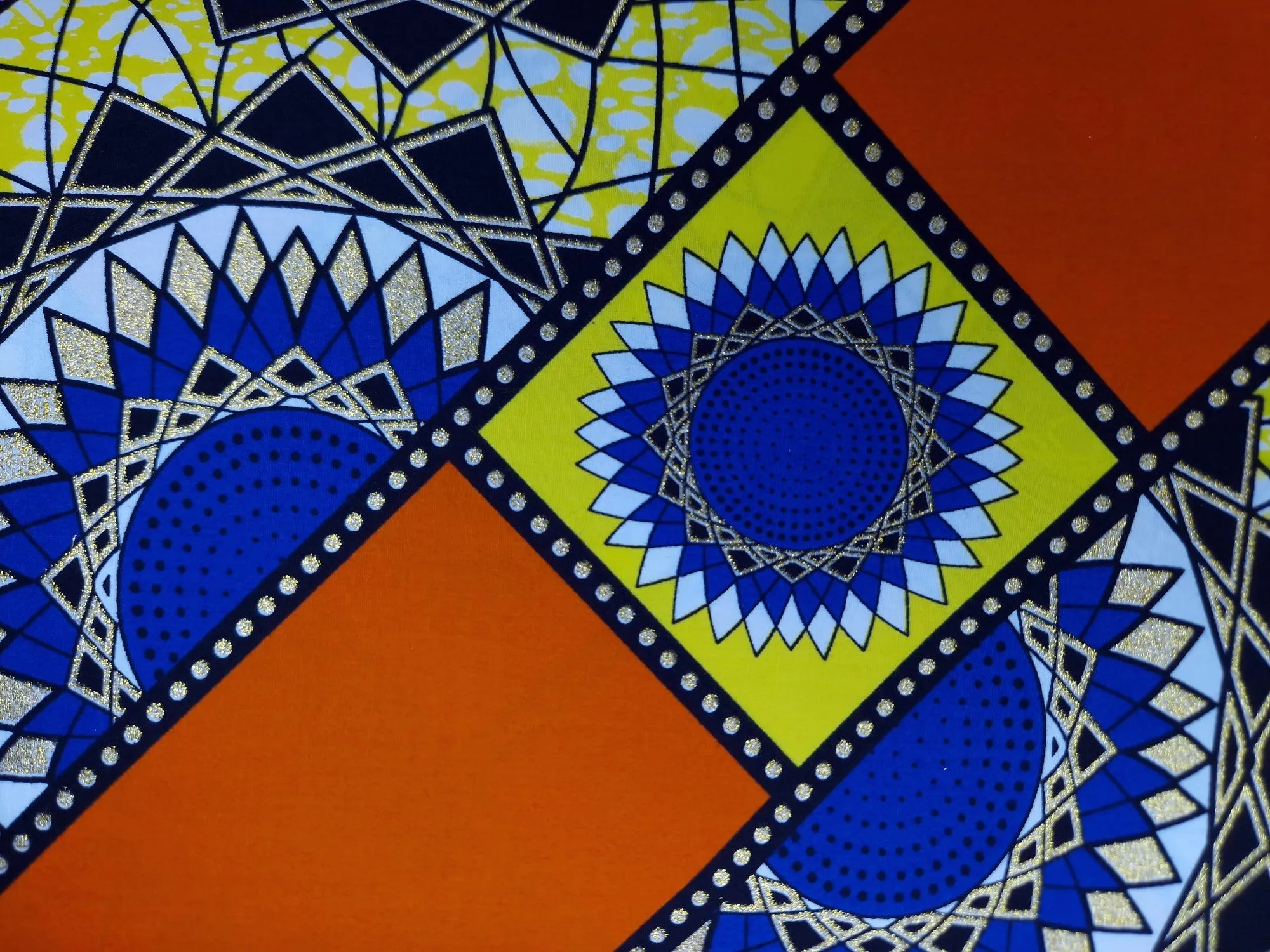 African print fabric - Exclusive Embellished Glitter effects 100% cotton - KT-3123 Gold Orange