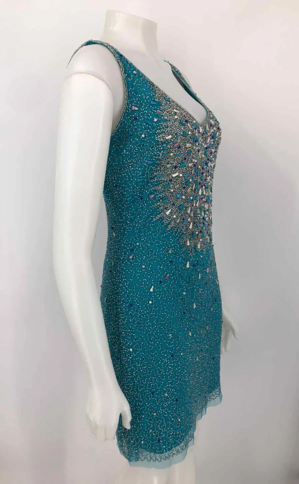 AIDAN MATTOX Blue Gray Multi Beaded Tank Size SMALL (S) Dress