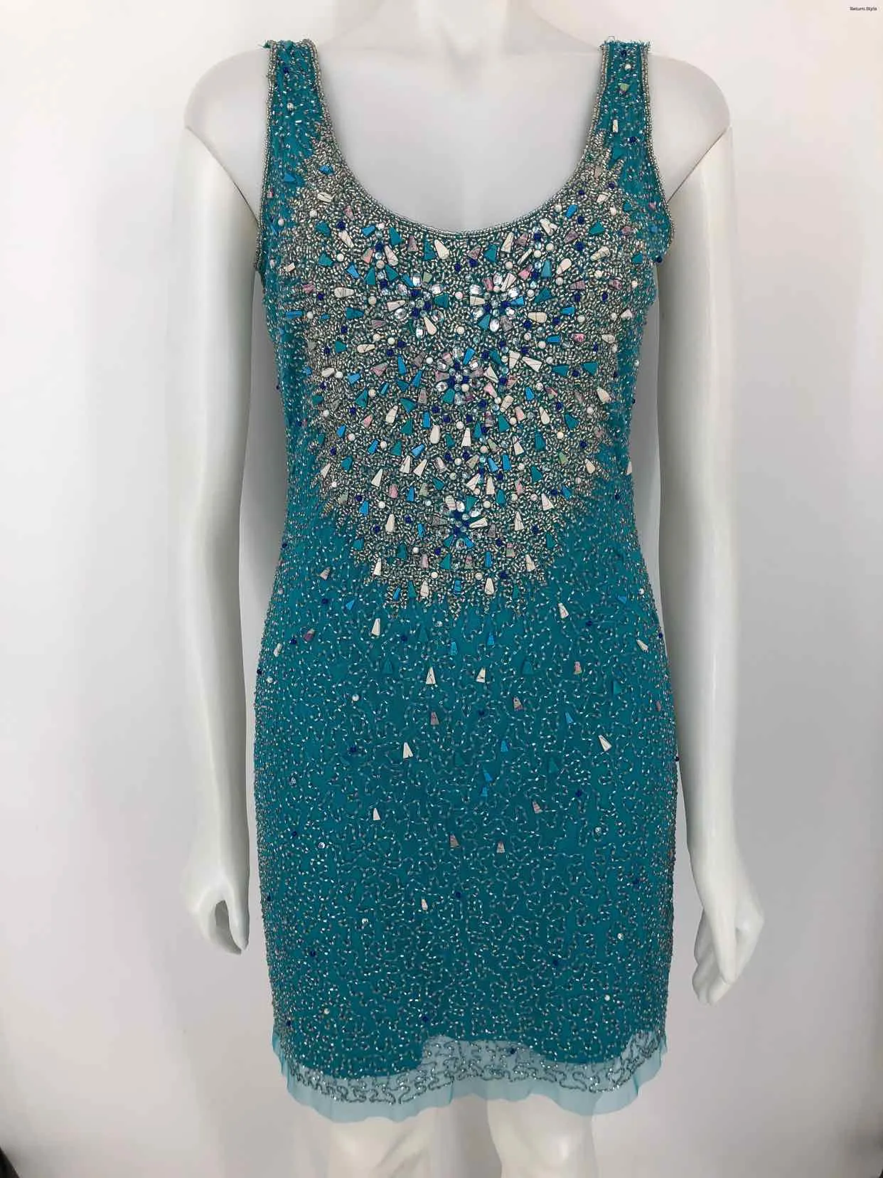 AIDAN MATTOX Blue Gray Multi Beaded Tank Size SMALL (S) Dress