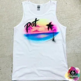 Airbrush Beach Sunset with Clouds Shirt Design