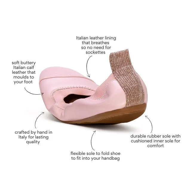 Alcina - Powder pink glitter leather ballet flats