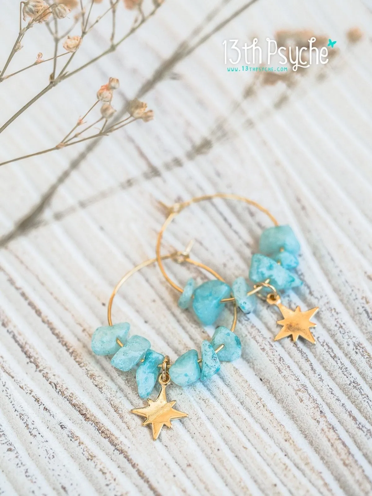 Amazonite hoop earrings  with moon or star charm