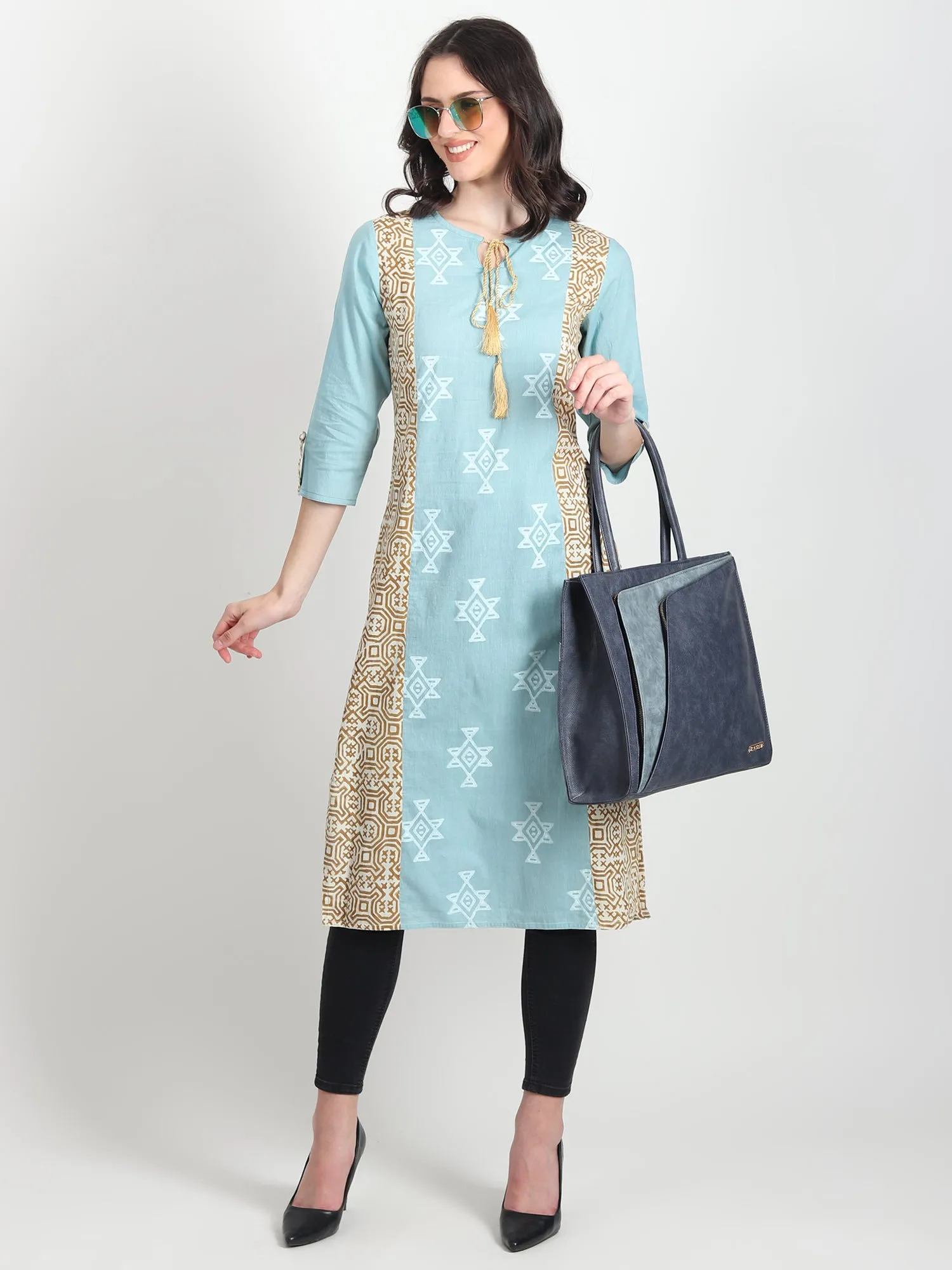 AMOR Hand Block Printed Straight Kurti Tribal Motifs