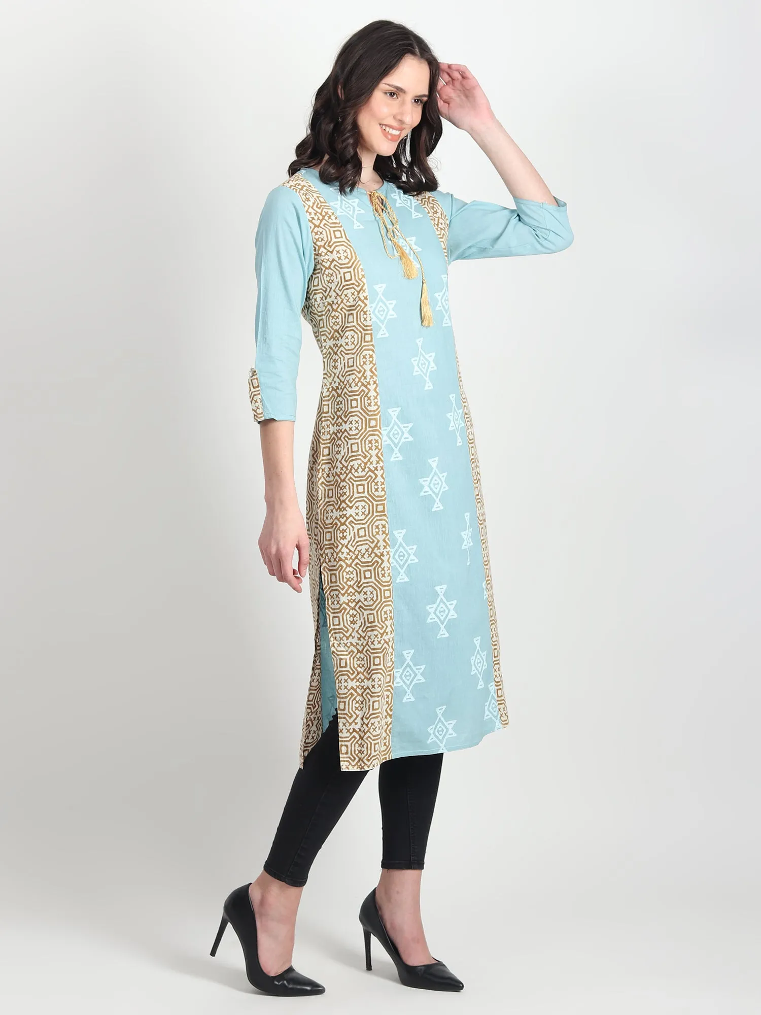 AMOR Hand Block Printed Straight Kurti Tribal Motifs