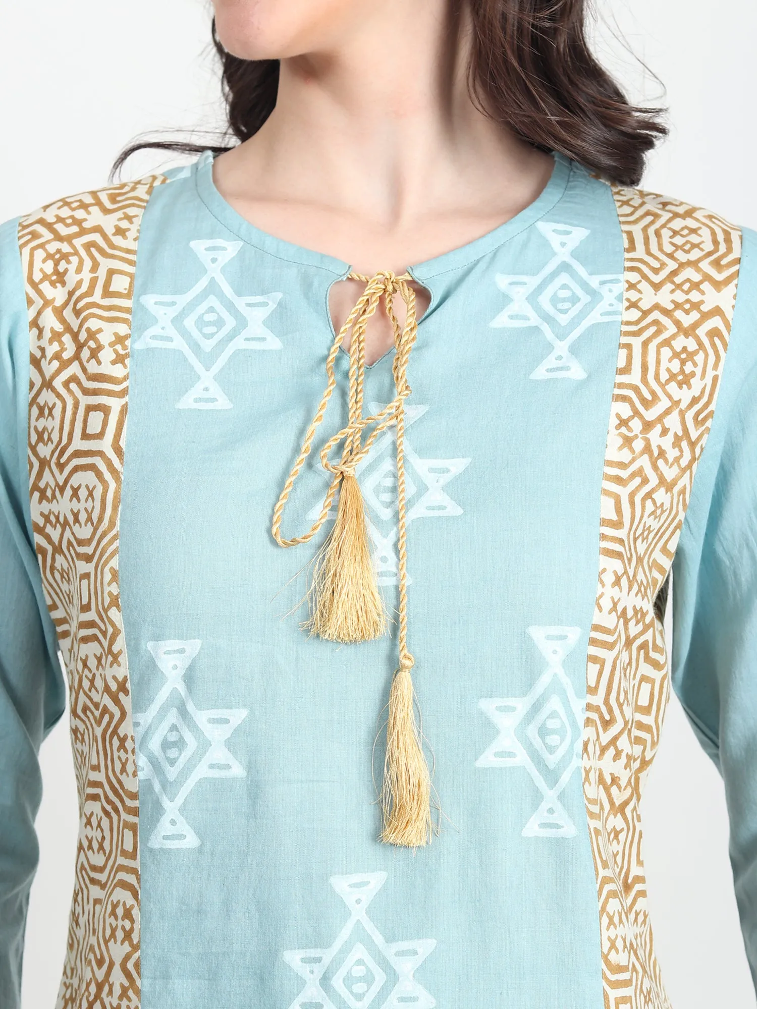 AMOR Hand Block Printed Straight Kurti Tribal Motifs