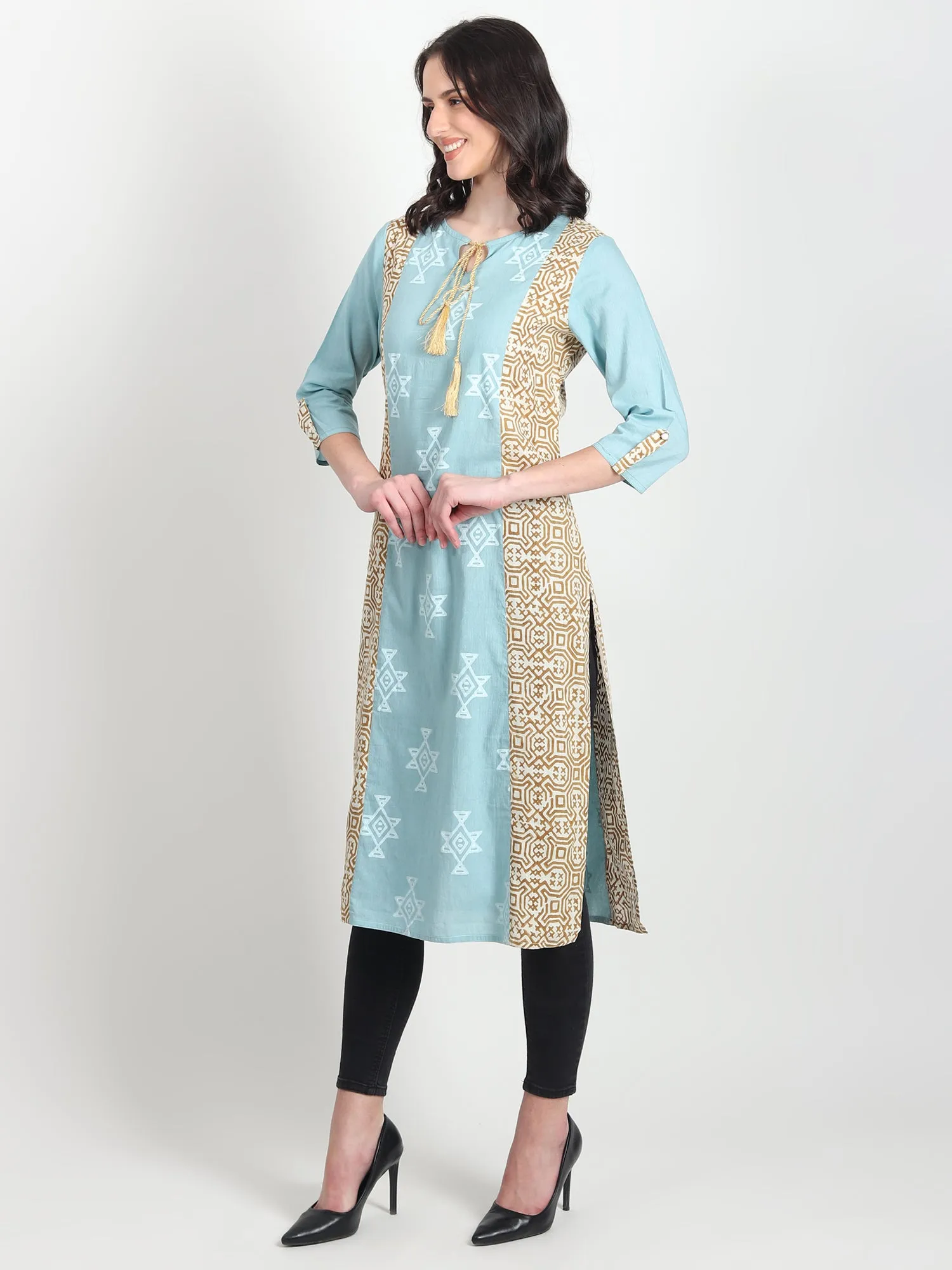 AMOR Hand Block Printed Straight Kurti Tribal Motifs