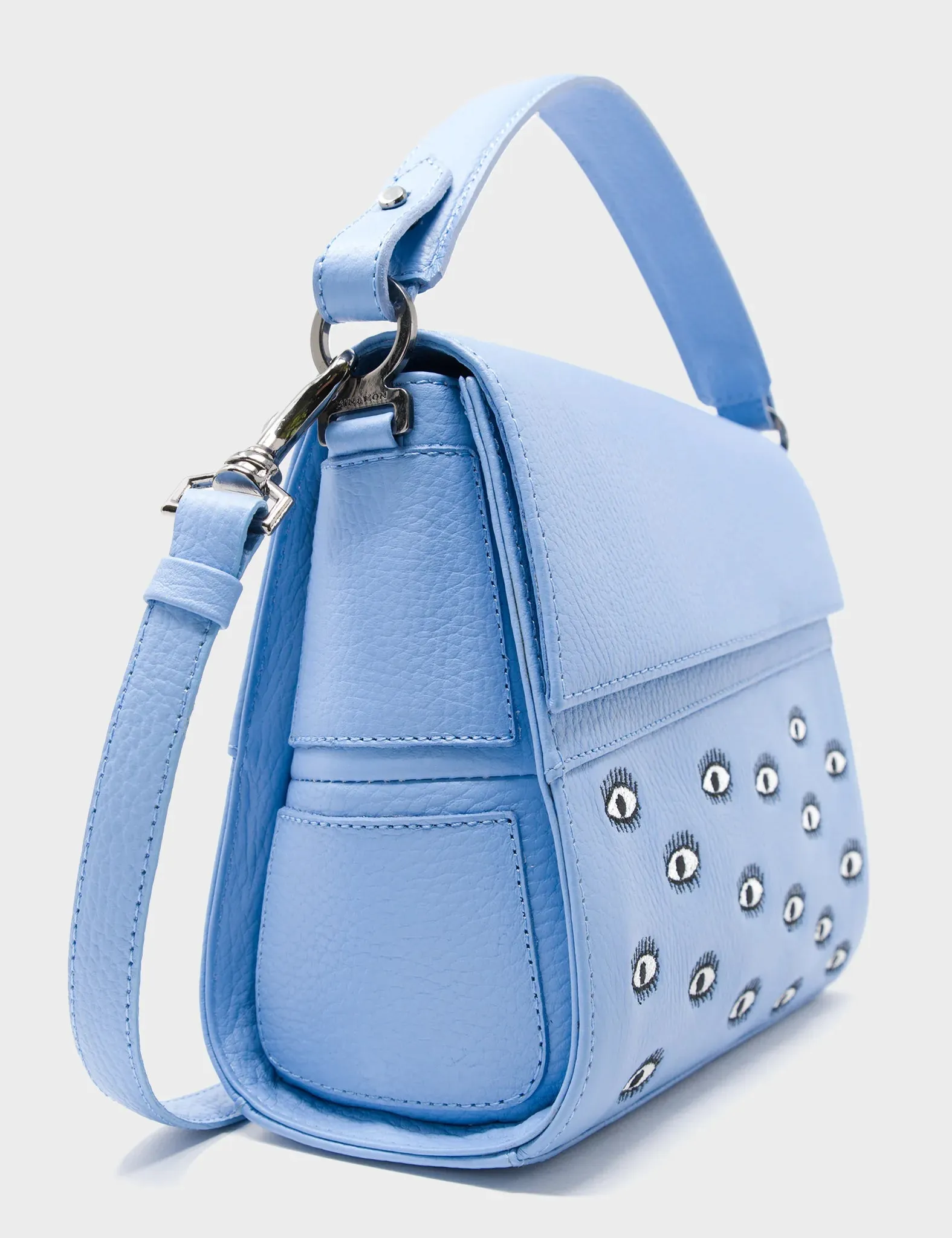 Anastasio Mini Crossbody Handbag Vista Blue Leather - All Over Eyes Embroidery