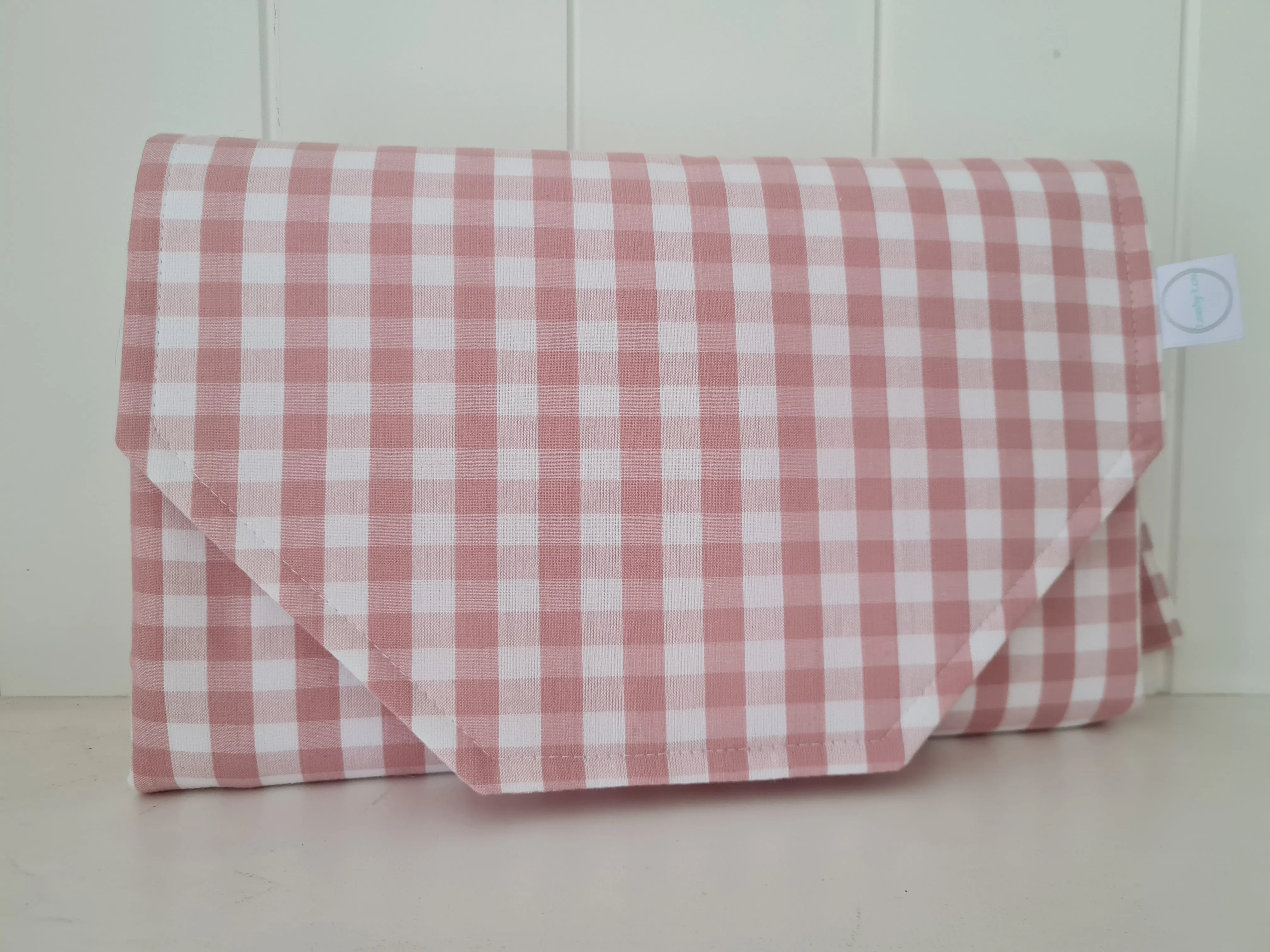 Antique Pink Gingham Nappy change mat clutch (Pre Order - Dispatches in 10-12 days)