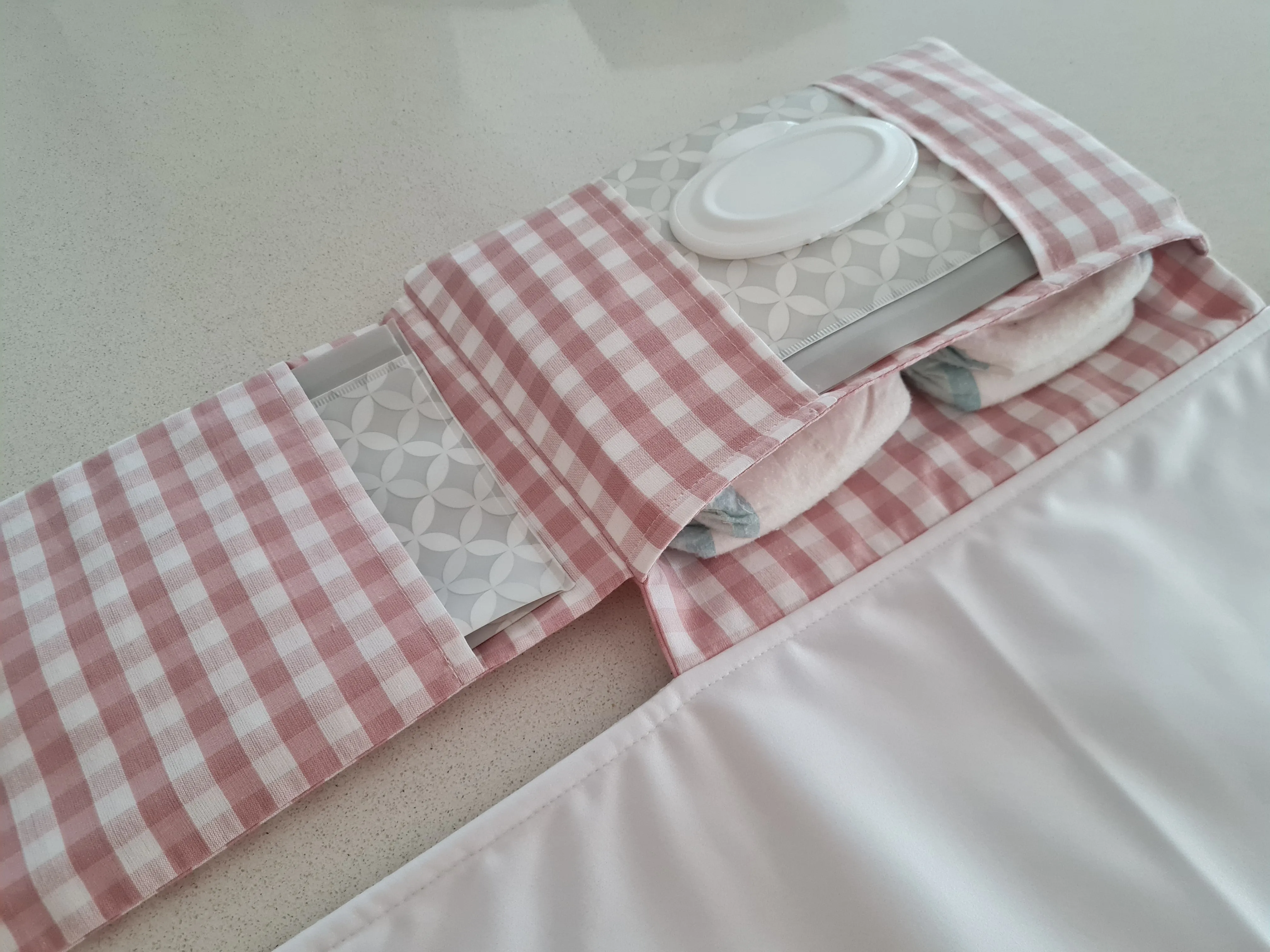 Antique Pink Gingham Nappy change mat clutch (Pre Order - Dispatches in 10-12 days)