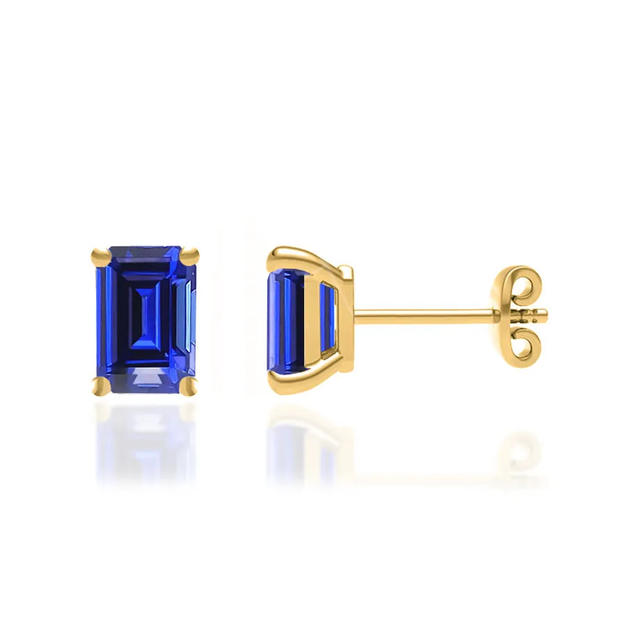 AVIANA - Emerald Blue Sapphire 18k Yellow Gold Stud Earrings