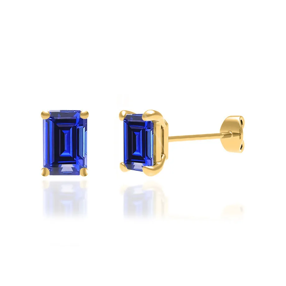 AVIANA - Emerald Blue Sapphire 18k Yellow Gold Stud Earrings