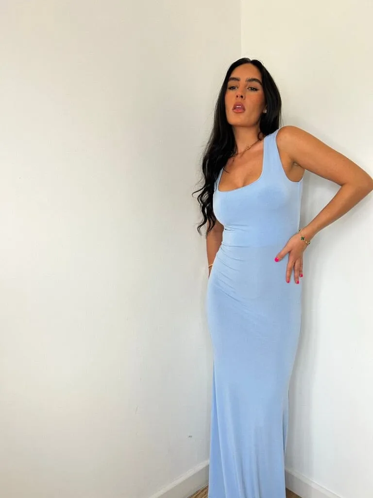 Baby Blue Square Neck Long Maxi