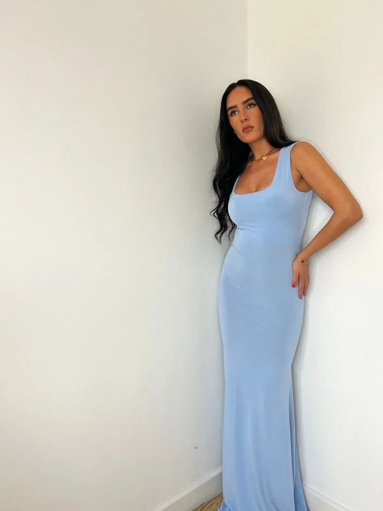 Baby Blue Square Neck Long Maxi