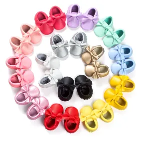 Baby Girl Moccasins with Bows First Walkers Soft Sole Shoes