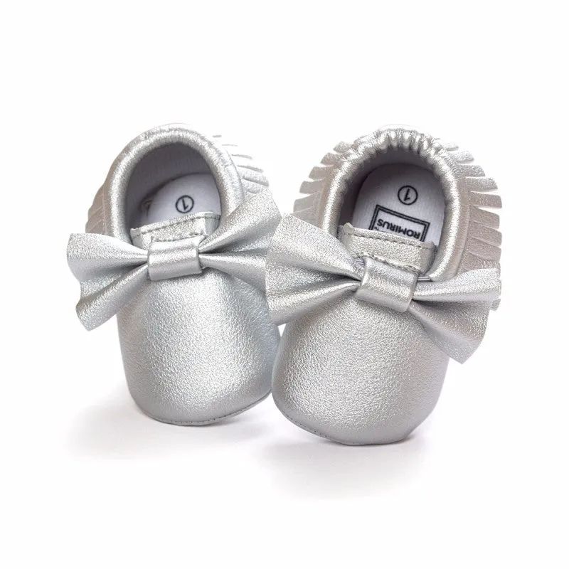 Baby Girl Moccasins with Bows First Walkers Soft Sole Shoes