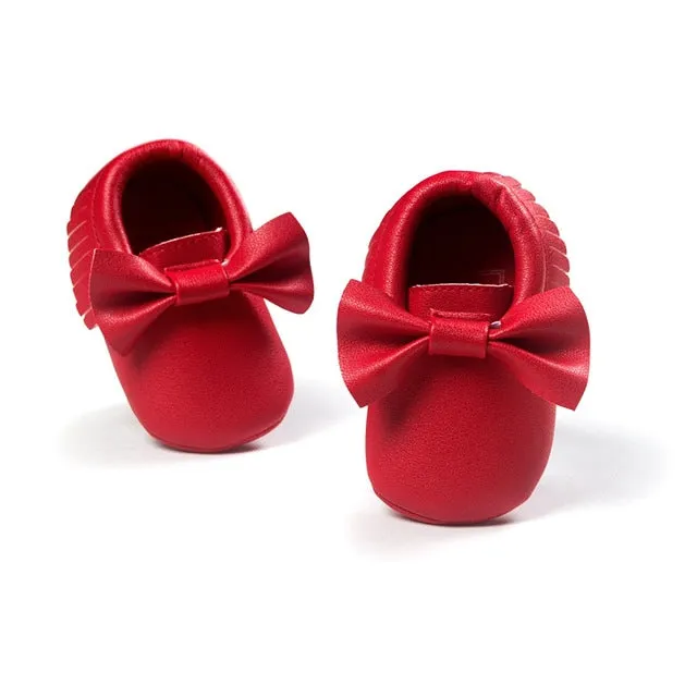 Baby Girl Moccasins with Bows First Walkers Soft Sole Shoes