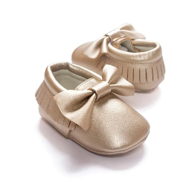 Baby Girl Moccasins with Bows First Walkers Soft Sole Shoes