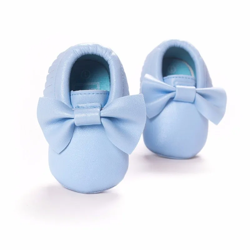 Baby Girl Moccasins with Bows First Walkers Soft Sole Shoes