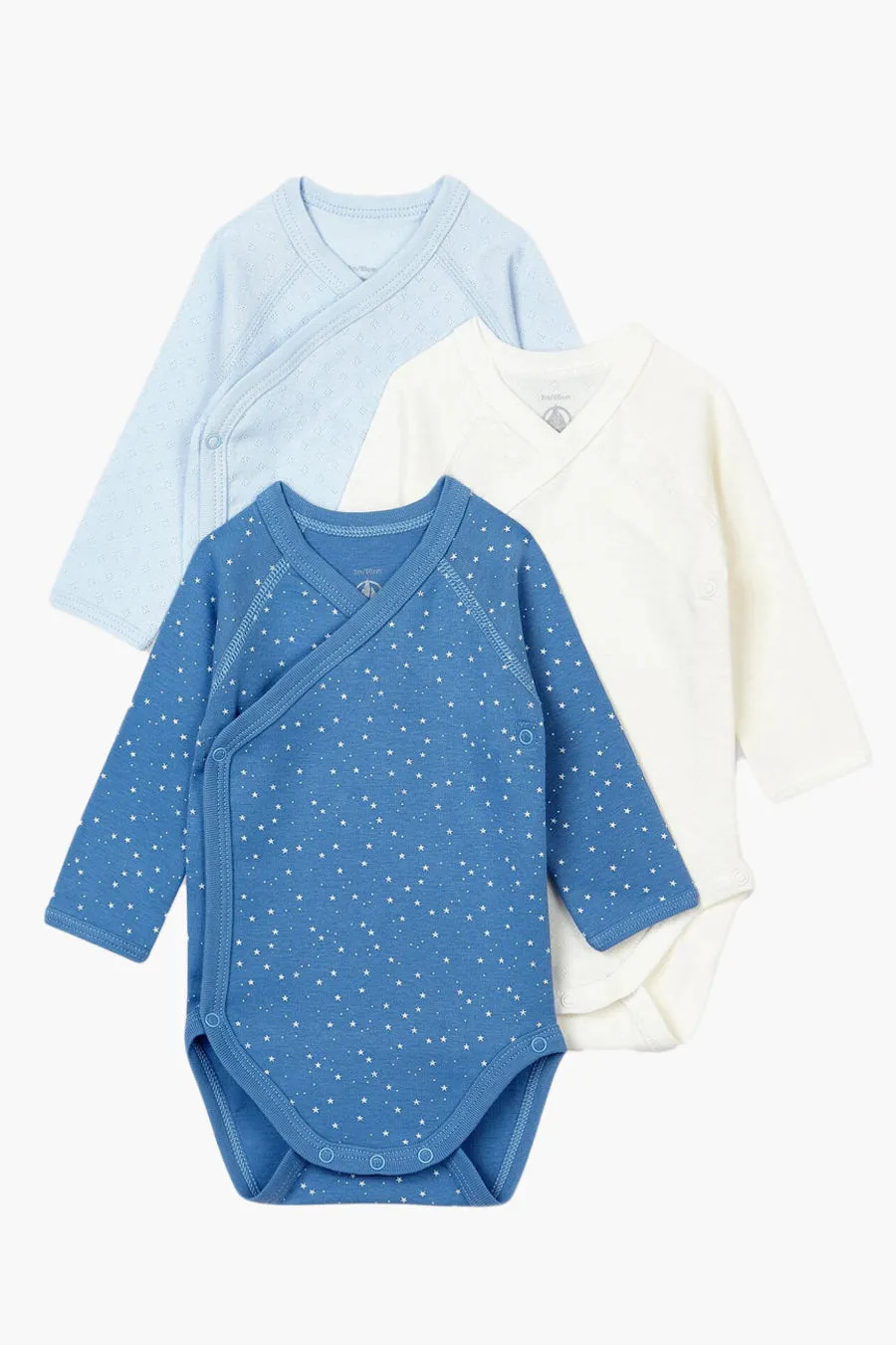 Baby Onesie Petit Bateau 3-Pack Pointelle Kimono - Blue